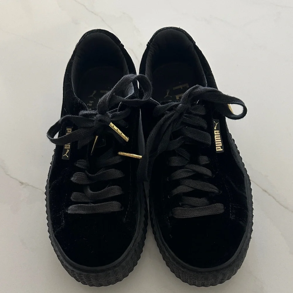 Puma Fenty Women's Black Velvet Platform Sneakers - Picture 2 of 6
